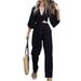 New European And American Women's Fashion Bell Sleeve Lace-up Shirt High Waist Straight Pants Set_ecoleips.com