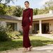 Elegant Retro Style Ruffle Waist-Defining High-Waist Solid Color Round Neck Midi Dress For Women Comfort In Every Move_ecoleips.com