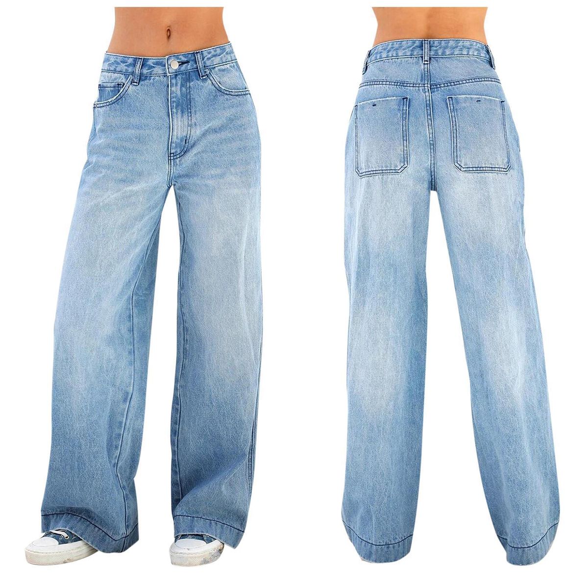 Women's Clothing Women's Jeans Loose Casual Light Colored Washed Trousers_ecoleips.com
