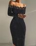 Women's Clothing Dress One Shoulder Lace Slim Fit Long Sleeve Hip Tight Dress Midi Skirt_ecoleips.com