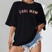 Women's Casual Black T-Shirt round Neck Short Sleeve Breathable Cotton Polyester Top Loose Letter Print for Spring/Autumn Summer_ecoleips.com