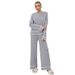 Women's Solid Color Winter Outfit Set: Colorful Collared Knit Sweater With High Waist And Wide Leg Pants_ecoleips.com