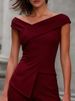 Fashionable off Shoulder Women's Top European And American Style Crossover V Neck Irregular Design Shirt for Women 2026 New Style_ecoleips.com