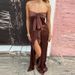 Fashion Ruffles Backless Solid Long Dress Elegant Strapless Hight Waist Satin Gowns Sexy Sleeveless Split Premium Vacation Dress_ecoleips.com