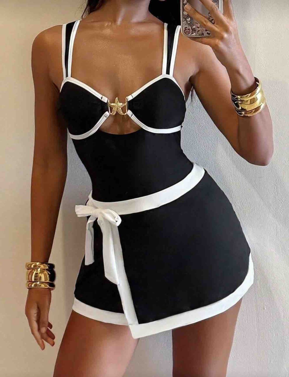 Women's Bohemian Style One Piece Swimsuit with Metal Chain Buckle Sexy Five Pointed Star Design European And American Foreign Trade Cross Border Bikini Set_ecoleips.com