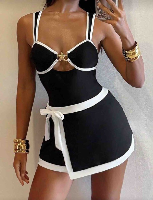 Women's Bohemian Style One Piece Swimsuit with Metal Chain Buckle Sexy Five Pointed Star Design European And American Foreign Trade Cross Border Bikini Set_ecoleips.com