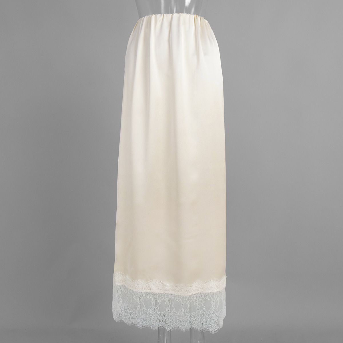 Women's Clothing Patchwork Lace Trim Midi Skirt For Women Satin Fabric Summer New Fashion_ecoleips.com