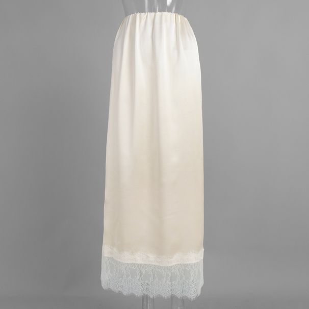 Women's Clothing Patchwork Lace Trim Midi Skirt For Women Satin Fabric Summer New Fashion_ecoleips.com