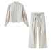 Voya Voya Women's Foreign Trade 2026 Spring New European American Style Women's Fashion Striped Shirt And Pleated Casual Suit_ecoleips.com