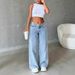 European And American Foreign Trade Women's Clothing Cross-Border Retro Draped Jeans Summer High Waist Wide Leg Loose_ecoleips.com