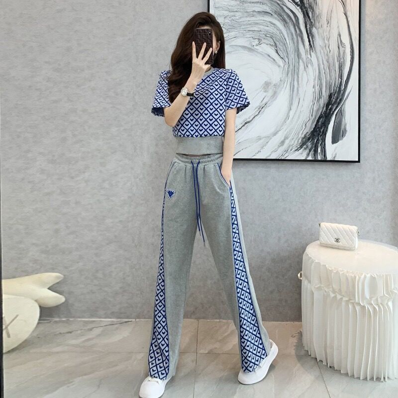 New European Style Women's Sports Casual Set Summer Fashion Wide Leg Pants Two Piece Outfit Hot Selling_ecoleips.com