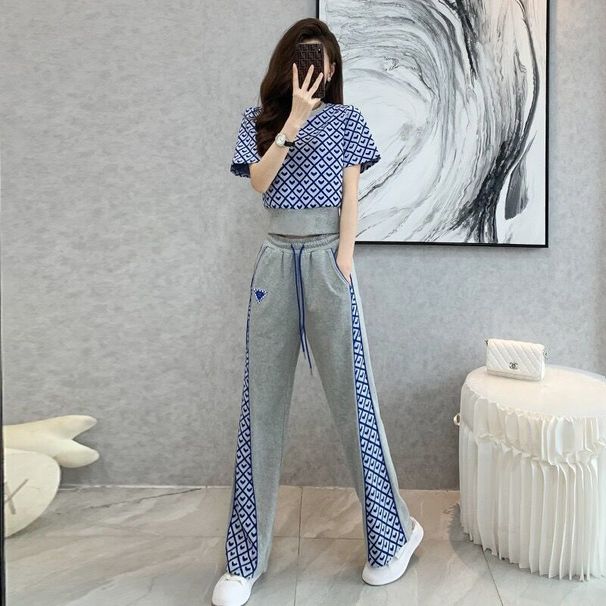 New European Style Women's Sports Casual Set Summer Fashion Wide Leg Pants Two Piece Outfit Hot Selling_ecoleips.com