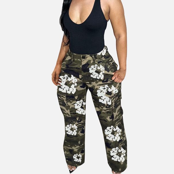 Women's Clothing spring and autumn women's fashion casual camouflage straight military green pants_ecoleips.com