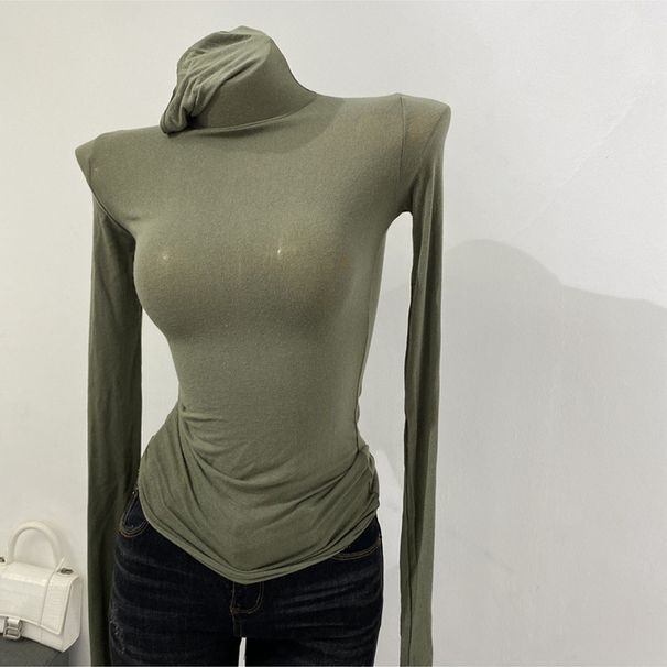 Women's Thin Soft Korean Style Turtleneck Long Sleeve T-Shirt High Neck Base Layer Slim Fit Slightly Sheer Top for Autumn Winter_ecoleips.com