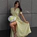 Women's V-Neck Floral Wrap Dress – Summer Boho Midi Dress With Side Slit & Waist Tie (Yellow) Versatile Length_ecoleips.com
