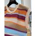 Women's Clothing Retro Contrast Color Striped Sweater Hollow Design Sleeveless Top Loose Slim T Shirt_ecoleips.com