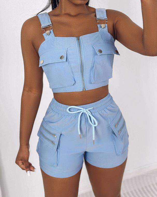 Women's Clothing suspender vest + shorts set_ecoleips.com