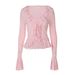 Women's Sexy V Neck Cardigan European American Style Ruffles Bell Sleeves Slimming Waist Top_ecoleips.com