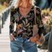 Women's Clothing Casual V Neck Long Sleeve Regular Pullover Digital Printing Women's Tops T Shirt_ecoleips.com