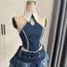 Pure Desire Hot Girl Sexy Design Collared Top New Denim Skirt Women Waist Slimming Two-Piece Set_ecoleips.com