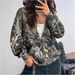 Vintage Zip-Up Hoodie – Distressed Print & Color-Block Pullover (S-XXL, Polyester-Spandex, Oversized Fit, Unisex Streetwear)_ecoleips.com