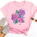 Beautiful Flower Print Women T-Shirts Casual Breathable Soft Short Sleeve Tops Loose Comfortable Street Female Clothes Pink T Sh_ecoleips.com