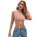 Voya Women's 2026 Spicy Girl Slim Fit Ultra Short Small High Neck Knitted T-shirt Long Sleeved Top_ecoleips.com