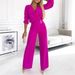 2025 New Women's Solid Color V-Neck Two-Button Two-Piece Long Pants Set_ecoleips.com