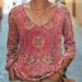 Women's Clothing New Women's Clothing Casual V Neck Long Sleeve Regular Pullover Digital Printing Tops T Shirt_ecoleips.com