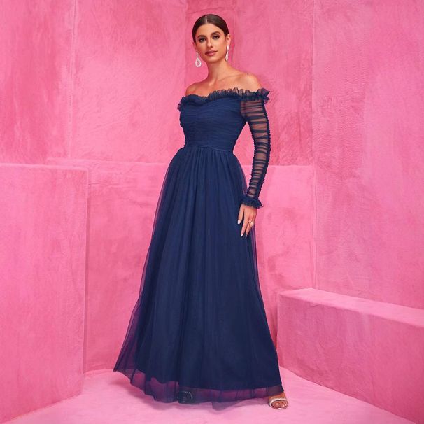 Women's Clothing Evening Dress European Station Chiffon Dress One Shoulder Lace Long Dress Evening Dress Women's Clothing_ecoleips.com
