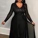 Plus-Size Elegant V-Neck Jumpsuit With Sequin & Mesh Panels – Long-Sleeve One-Piece Romper (0XL-5XL)_ecoleips.com