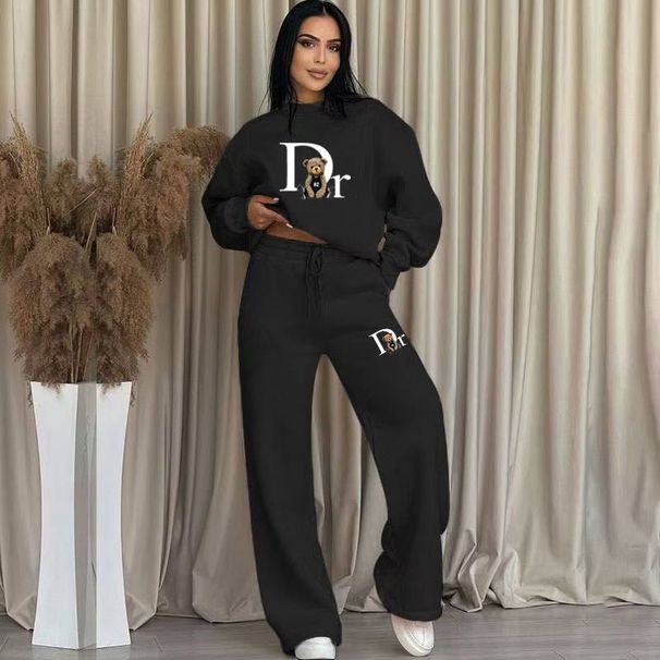 2027 Fashion Tracksuits Women O-Neck Long Sleeve Sweatshirts + Lace-Up Wide Leg Sweatpants Two-Piece Sport Suits_ecoleips.com
