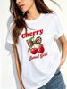 Women Crew Neck Short Sleeve T Shirt Cherry Sweet Girl Leopard Bow Graphic Tee Retro Cute Casual Loose Summer Streetwear Tops_ecoleips.com
