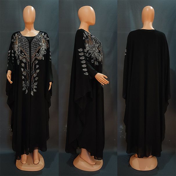 Women's Clothing Dress Chiffon Heavy Hot Diamond Robe Middle Eastern Muslim Short Sleeved Women's Clothing 8623_ecoleips.com