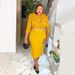 Plus Size Office Pencil Dress – Stretch Polyester Blend With Flattering Silhouette (Sizes L-3XL, White/Black/Yellow/Pink)_ecoleips.com