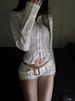 Women's Belted Denim Shorts American Style Hot Girl Star And Rhinestone Details Low Waisted Tight Straight Leg Hot Pants Autumn Rivets Hip Lift_ecoleips.com