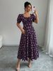 Women's Summer Maxi Dress Elegant Casual Puff Sleeve Square Neck Black Floral Print Long Evening Gown For Women_ecoleips.com
