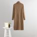 Women's Elegant Knitted Sweater Dress High Neck mid Length Base Dress for Autumn Winter below the Knee_ecoleips.com