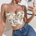 Retro Floral Bustier Top – Lace-Up Corset Style Crop Top With Adjustable Straps (Sheer Mesh, Waist Cinching, Sexy Bralette For Women)_ecoleips.com