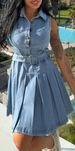 Women's Sleeveless Denim Dress Casual High Waist Button Skirt Dark Blue Light Blue White Summer Fashion_ecoleips.com