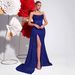 New Sequin Strapless Slim Fit Evening High Slit Model Runway Banquet Light Party Dress_ecoleips.com