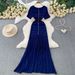 Women's European American Style High-End Light Luxury Beaded round Neck Dress Elegant Drape Knitted Patchwork Pleated Long Skirt for Summer_ecoleips.com