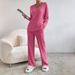 Spring And Autumn Two Piece Set Women's Fashion Casual Straight Pants Loose Temperament V-Neck Sunken Stripe Knitted Sui_ecoleips.com