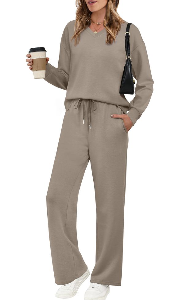 Women's Commuter Suit Long Sleeved Drawstring Solid Color Casual Pants Set Spring Autumn Bestseller_ecoleips.com