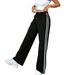 Women's Clothing Japanese High-Waisted Wide Leg Pants – Flowy Elastic Waist Lounge Pants For Petite Women (Black/Grey/Red/Navy)_ecoleips.com