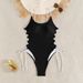 Women's Color Block One Piece Bikini Swimsuit Hollowed Out Straps Style Design_ecoleips.com