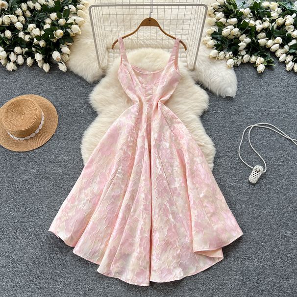 Palace Retro Jacquard Dress - French-Inspired Slim Waist & Fluffy Long Skirt, Elegant Summer Dress For Women_ecoleips.com