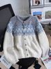 Fair Isle Knit Cardigan – Vintage Nordic Pattern Oversized Sweater Coat (Beige, Coffee, Navy, One Size)_ecoleips.com