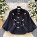 Elegant Women’s Spring/Autumn Jacket – Embellished Bouclé Top With Lantern Sleeves & Waist Tie, Chic & Versatile_ecoleips.com