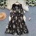 French Vintage Floral Print Wrap Dress Elegant Ruffled Maxi Women's Dress with Adjustable Waist Tie_ecoleips.com